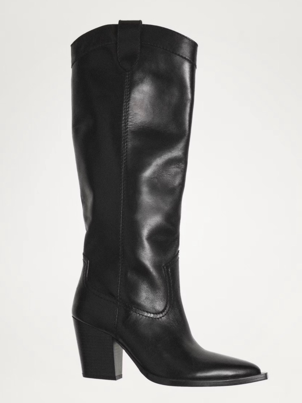 Mango Black Leather Knee-High Women’s cowboy Boots NWT 1114 - Picture 9 of 10